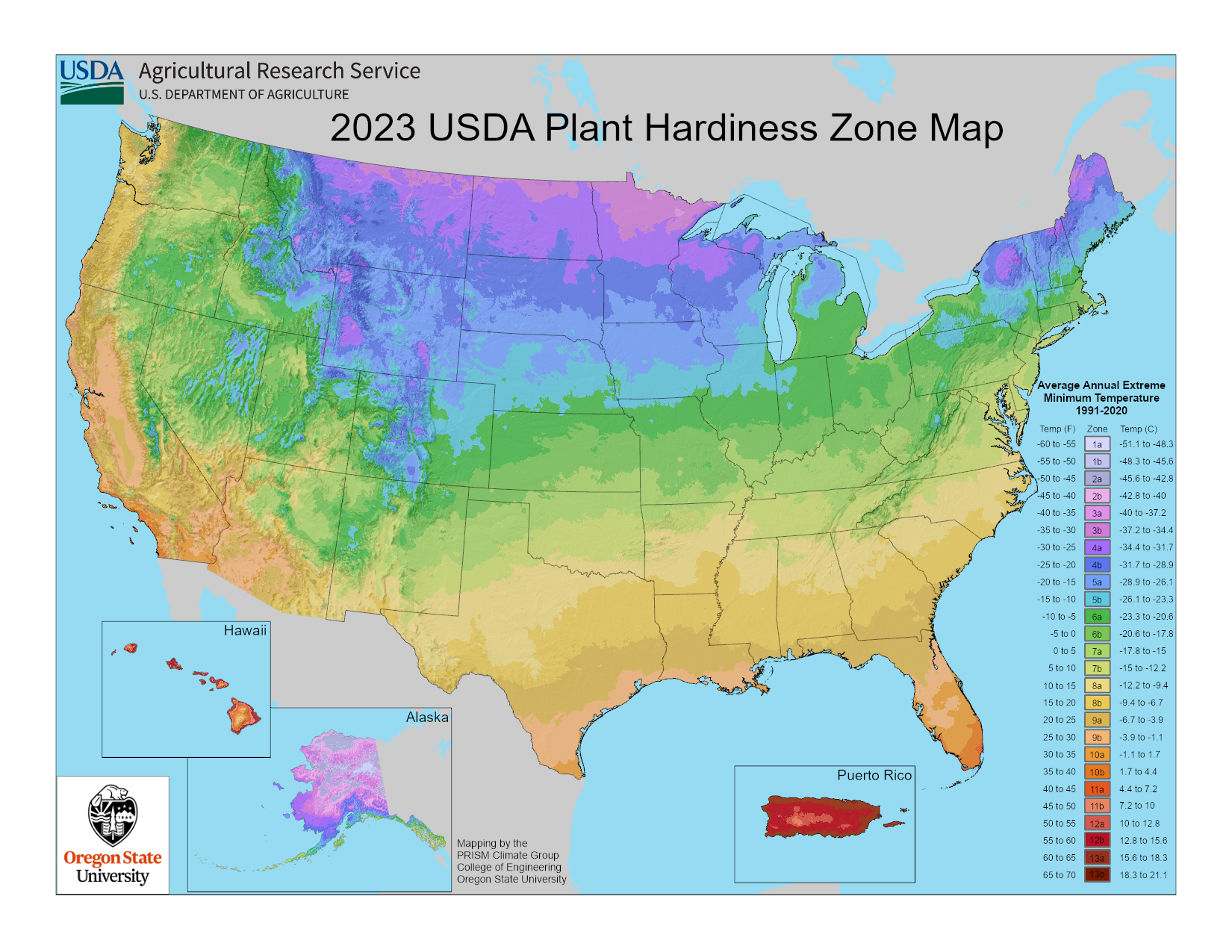 USDA growing zone map of the United States
