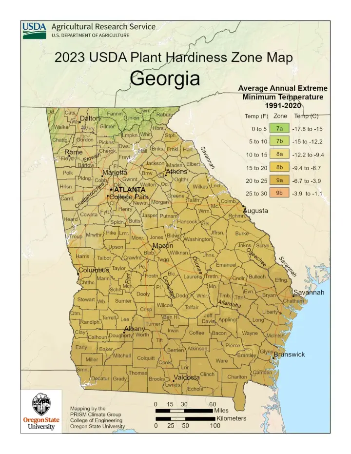 map of growing zone 9a