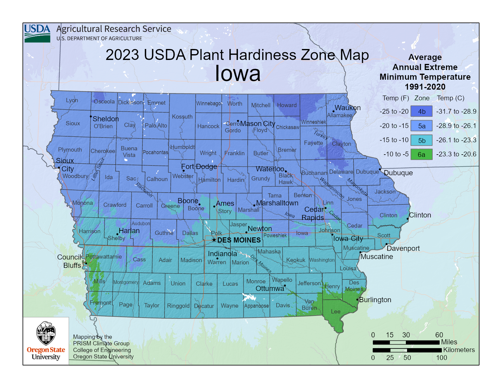 map of growing zone 5a