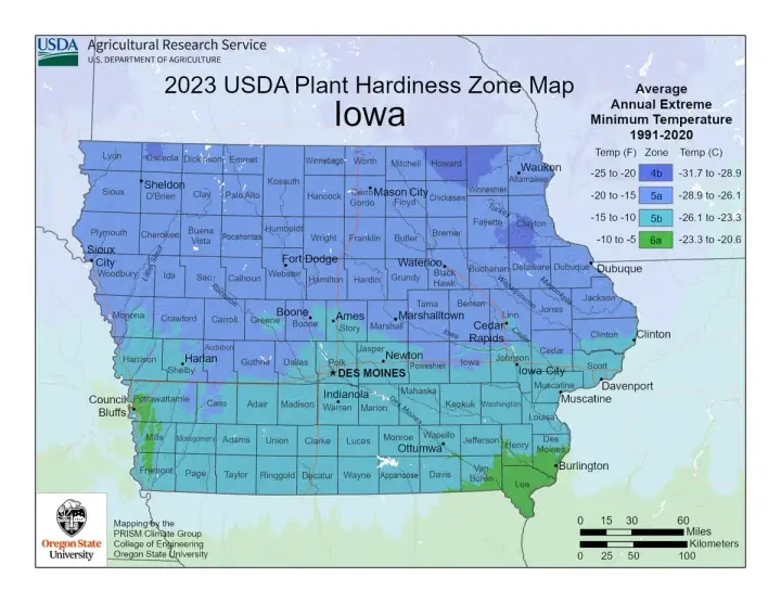 plants by zone map for Bradford, IA