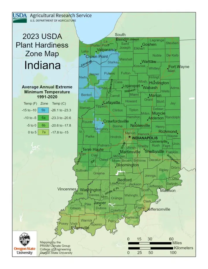 plants by zone map for Rocky Ripple, IN