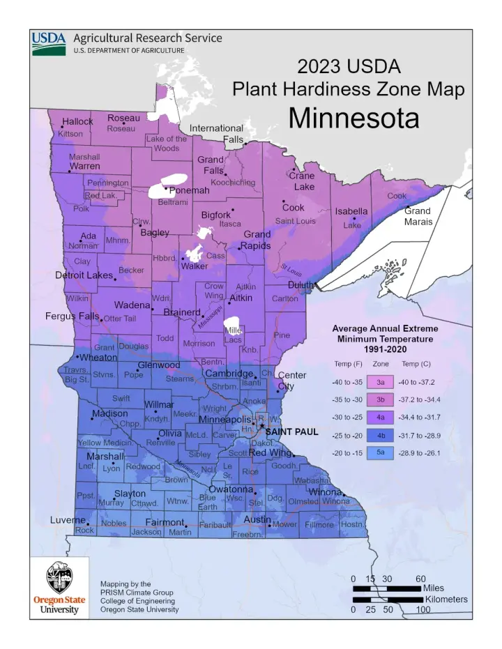 plants by zone map for Woodland, MN