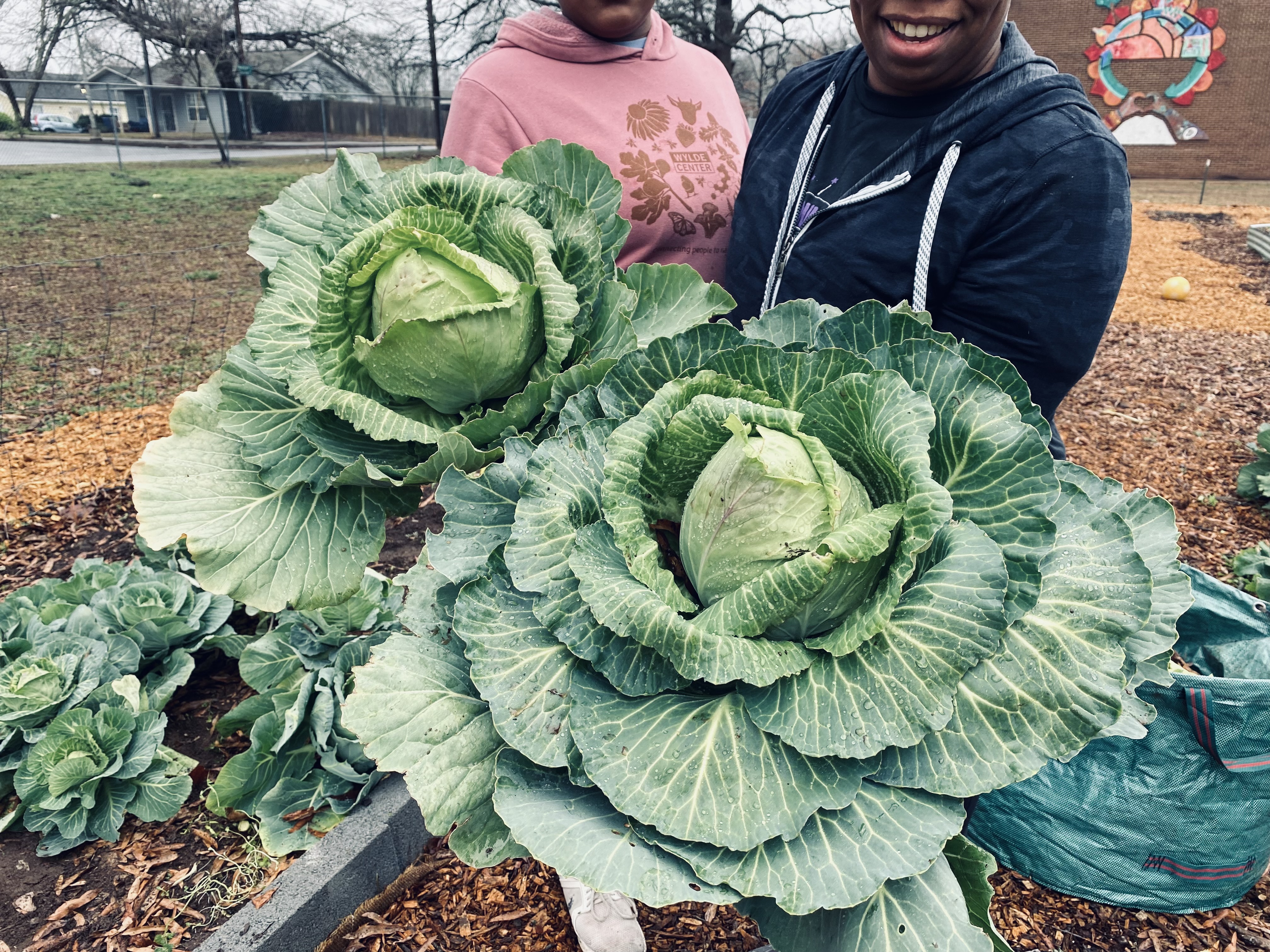 Family holding head of cabbage